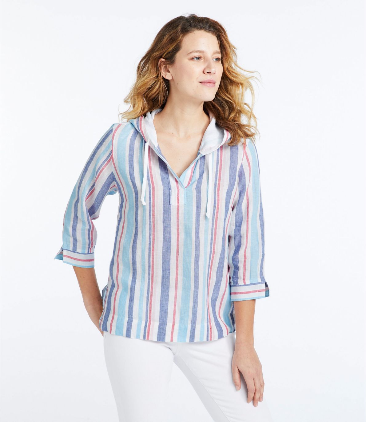 Women's Premium Washable Linen Hoodie, Stripe