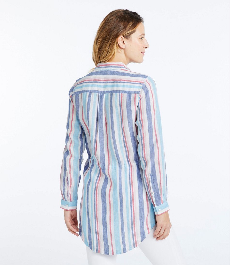 Women's Premium Washable Linen Drawstring Tunic, Stripe