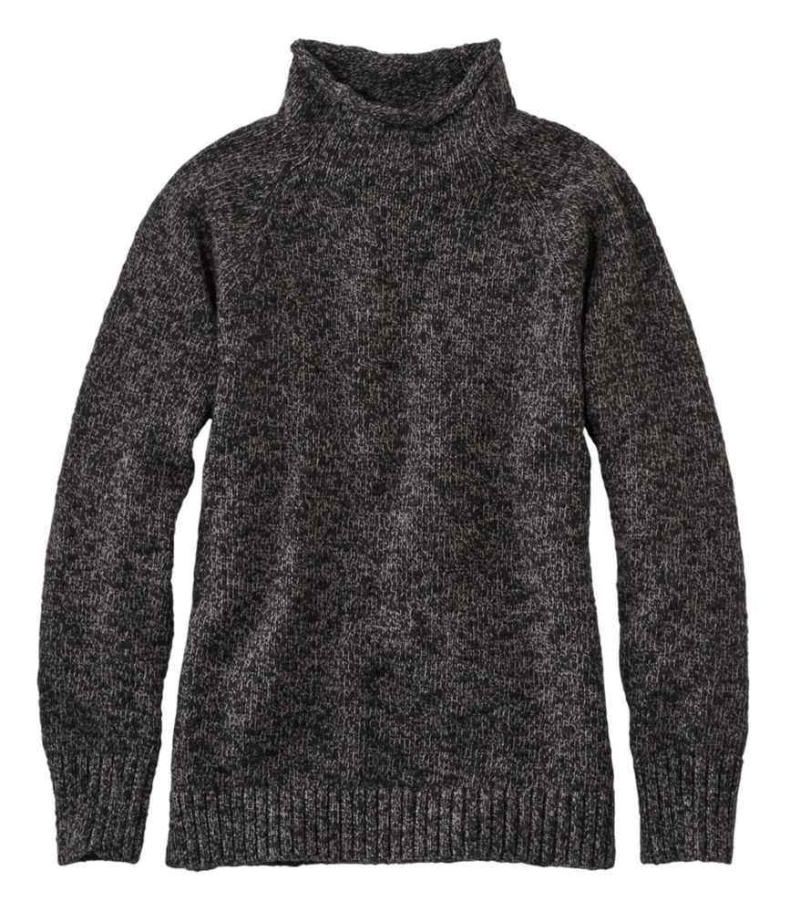 Women's Cotton Ragg Sweater, Funnelneck Pullover, Darkest Gray, small image number 1