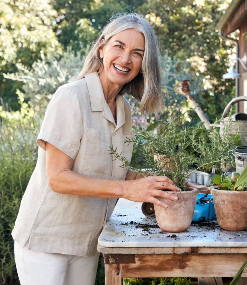 Women's Premium Washable Linen Camp Shirt, ShortSleeve Shirts & Tops