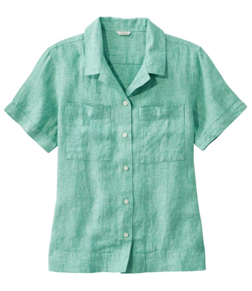 Women's Premium Washable Linen Camp Shirt, Short-Sleeve