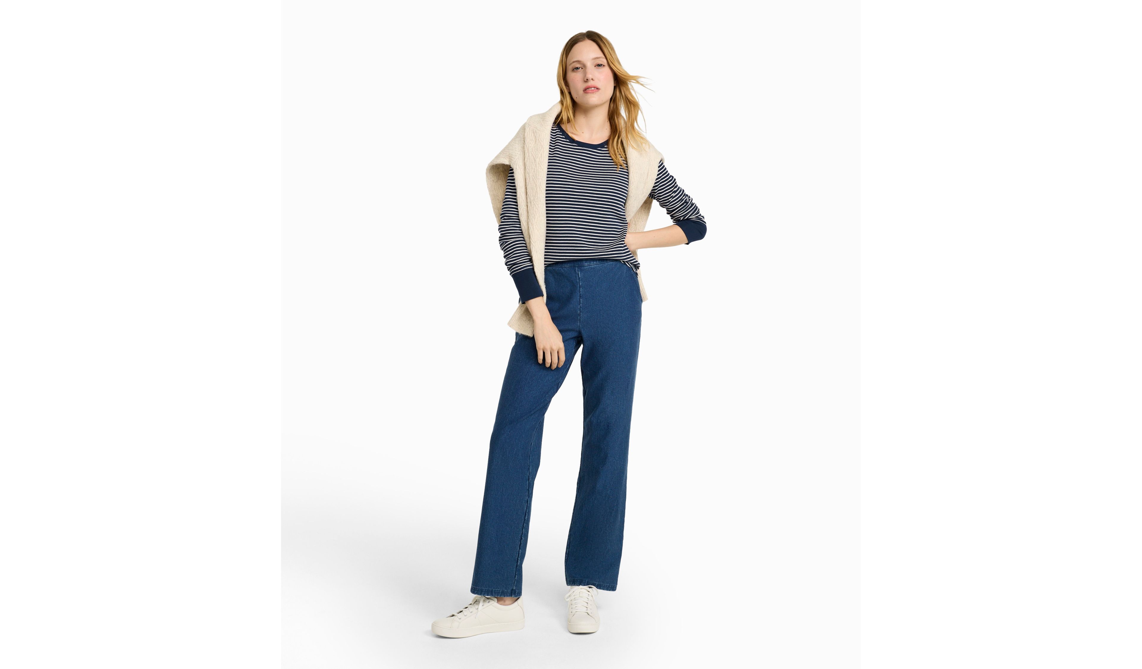 Women's Perfect Fit Pants, Denim Straight-Leg Fleece-Backed