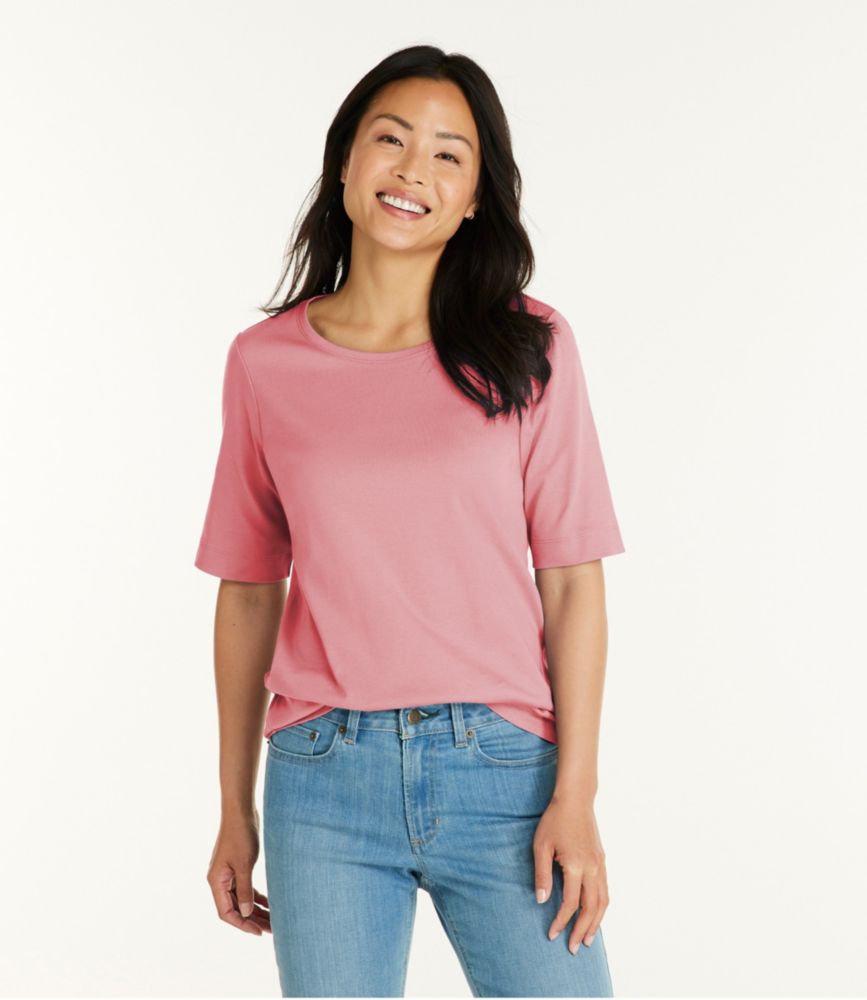 Women's L.L.Bean Jewelneck Tee, Elbow-Sleeve, Alpine Blue, small image number 2