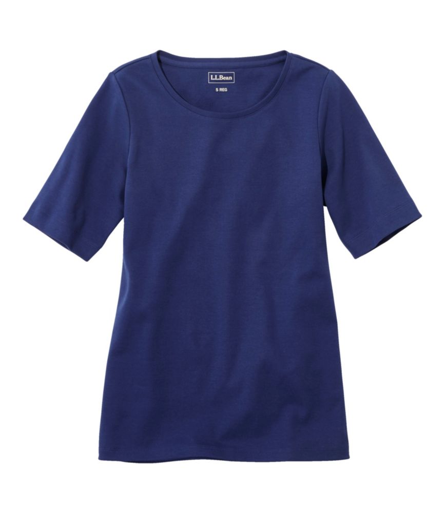 Women's L.L.Bean Jewelneck Tee, Elbow-Sleeve, Alpine Blue, small image number 1