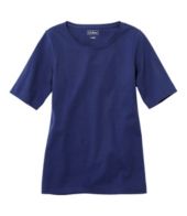 Women's Pima Cotton Tee, Notch-Neck Elbow-Sleeve Tunic at L.L. Bean