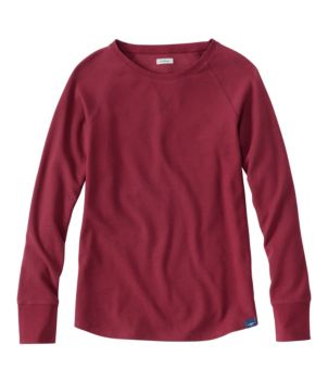 Women's Unshrinkable Mini-Waffle Tee, Long-Sleeve Crewneck