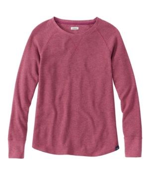 Women's Unshrinkable Mini-Waffle Tee, Long-Sleeve Crewneck