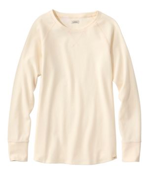 Women's Unshrinkable Mini-Waffle Tee, Long-Sleeve Crewneck