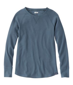 Women's Unshrinkable Mini-Waffle Tee, Long-Sleeve Crewneck