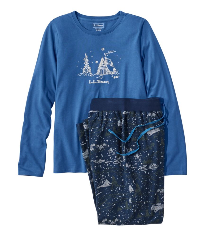 Women's L.L.Bean Camp PJ Set, Bright Navy Winter Toile, small image number 1