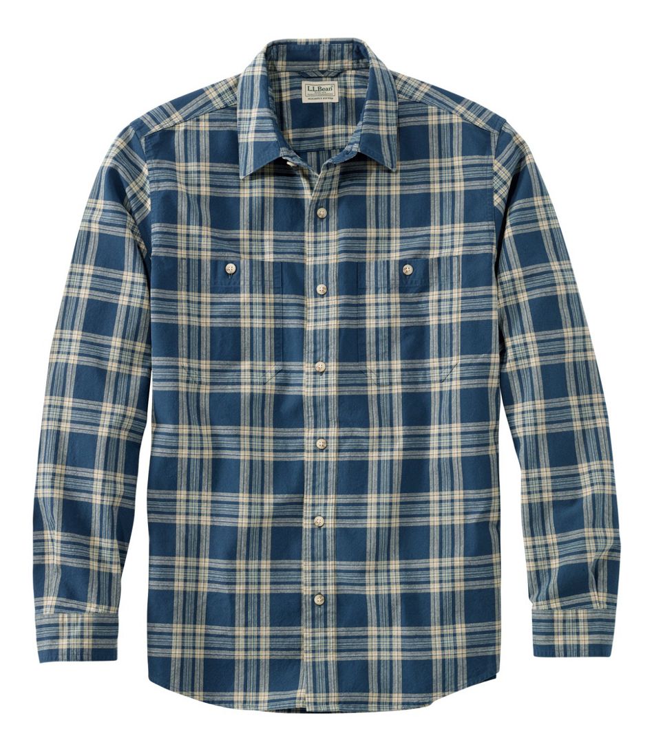 Men's Sunwashed Canvas Shirt, Slightly Fitted, Long-Sleeve Plaid ...