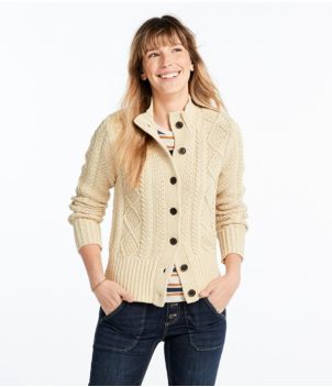 Women's Signature Cotton Fisherman Sweater, Short Cardigan Sweater Fair Isle Oatmeal Floral Extra Large, Cotton/Cotton Yarns | L.L.Bean, Petite