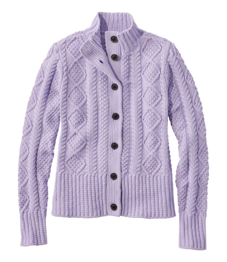 Women's Signature Cotton Fisherman Sweater, Short Cardigan, Pastel Lilac, small image number 1