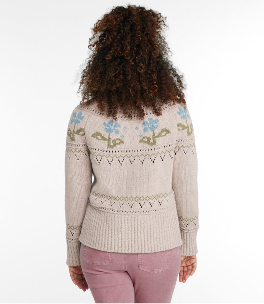 Women's Signature Cotton Fisherman Sweater, Short Cardigan Fair Isle, Gray Heather Fair Isle, small image number 3