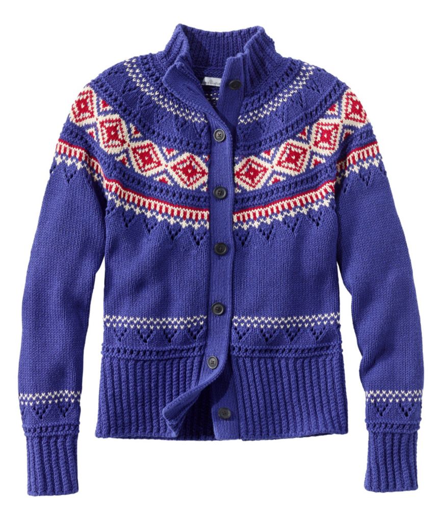 Women's Signature Cotton Fisherman Sweater, Short Cardigan Fair Isle
