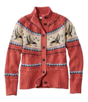 Women's Signature Cotton Fisherman Sweater, Short Cardigan Fair Isle