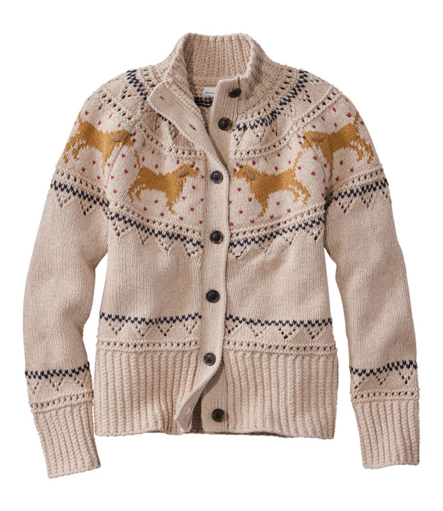 Women's Signature Cotton Fisherman Sweater, Short Cardigan Fair Isle, River Rock Dog Fair Isle, small image number 1