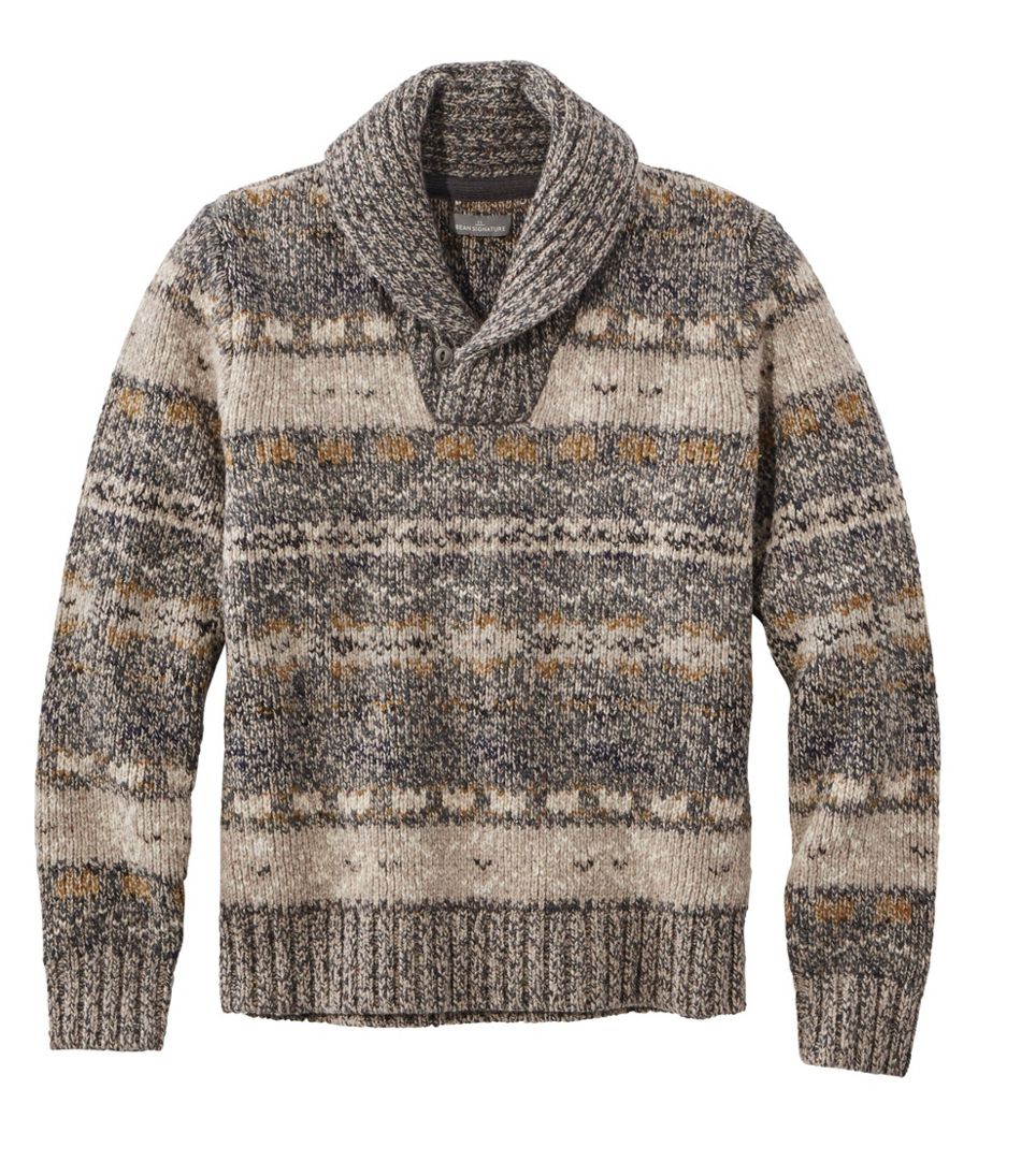 Men's Signature Ragg Wool Sweater, Shawl Pullover, Fair Isle