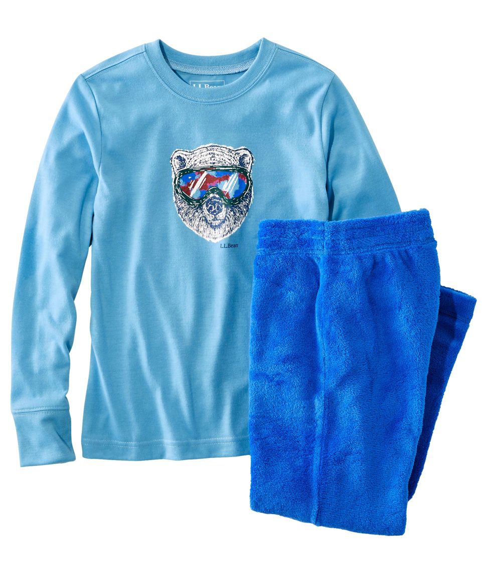 Kids Soft Fleece Lined with Blue Plane Print Pajamas/ Loungewear