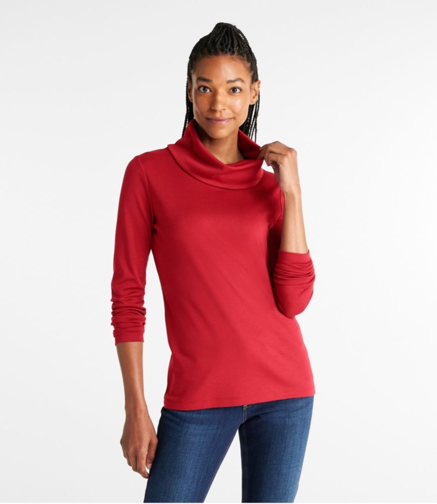 Women's Pima Cotton Tee, Long-Sleeve Cowlneck, Dark Pine, small image number 2