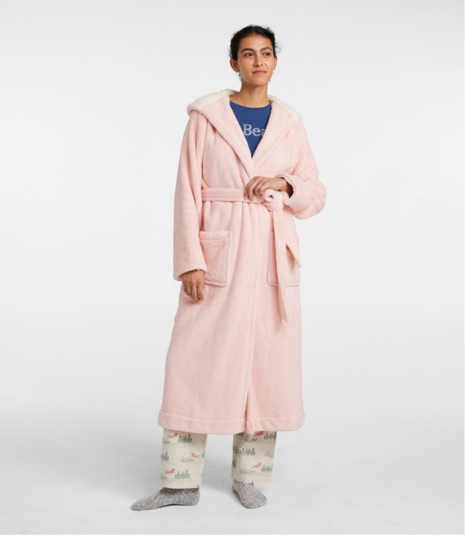 Thick Fleece Long Robe - 'Not Today' Pink With Hoodie - Cotton