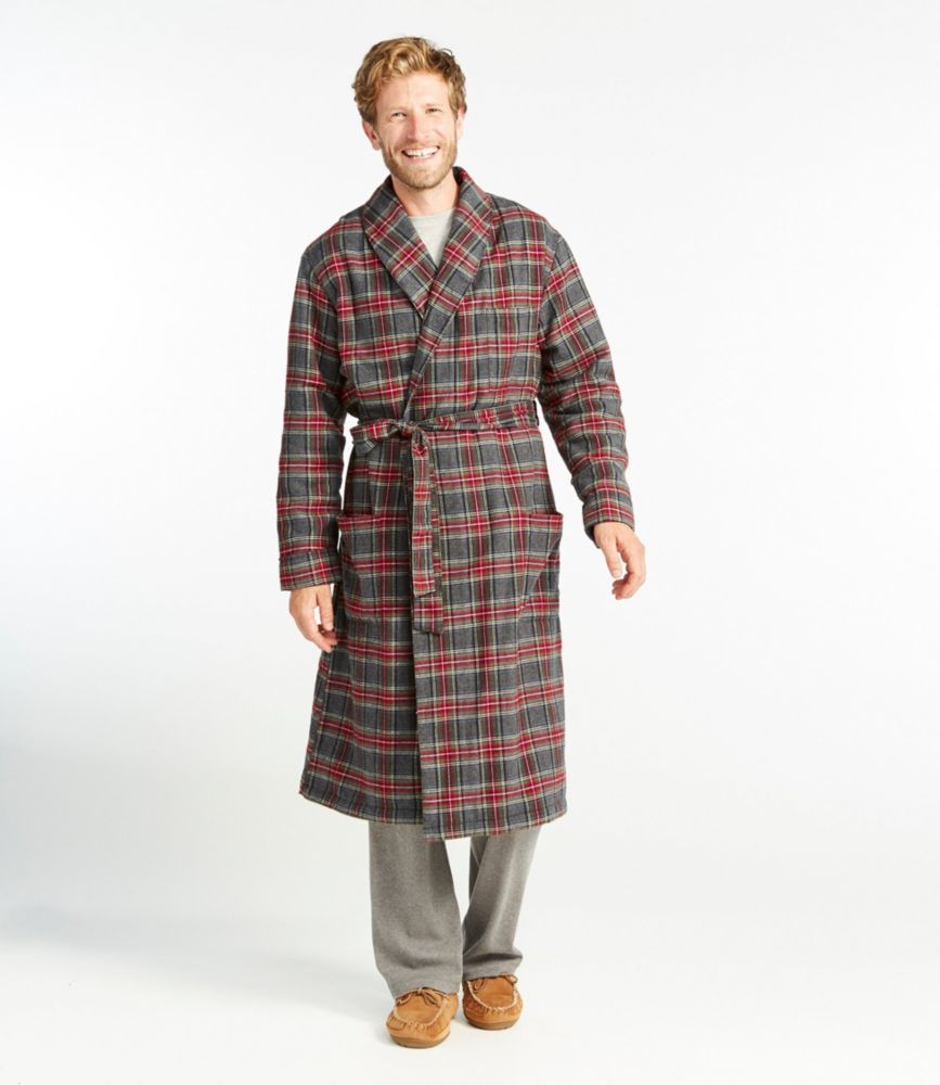 Men's Scotch Plaid Flannel Robe, Sherpa-Lined, Grey Stewart, small image number 2