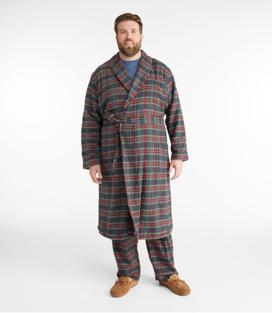 Men's Scotch Plaid Flannel Robe, Sherpa-Lined, Grey Stewart, small image number 4