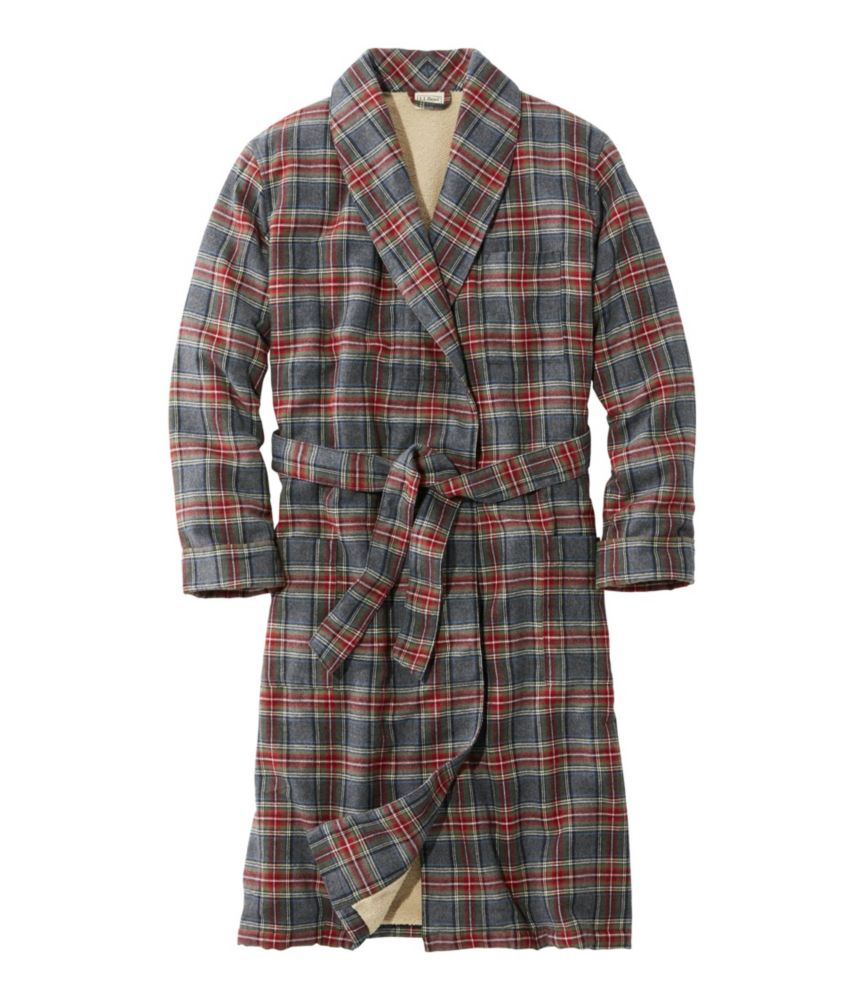 Men's Scotch Plaid Flannel Robe, Sherpa-Lined, Grey Stewart, small image number 1