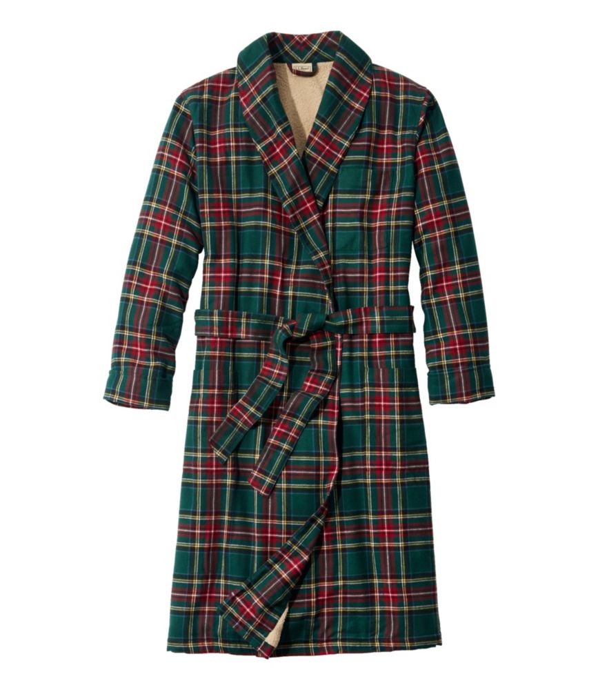 Men's Scotch Plaid Flannel Robe, Sherpa-Lined, , small image number 1