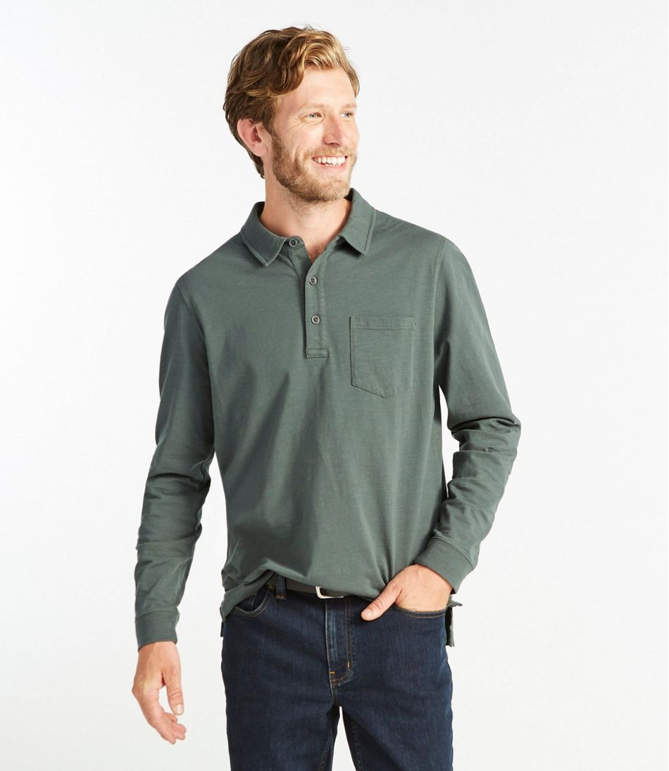 YUNY Men Cotton Outdoor Pocket Long-Sleeve Polo Top Shirt Khaki 2XL