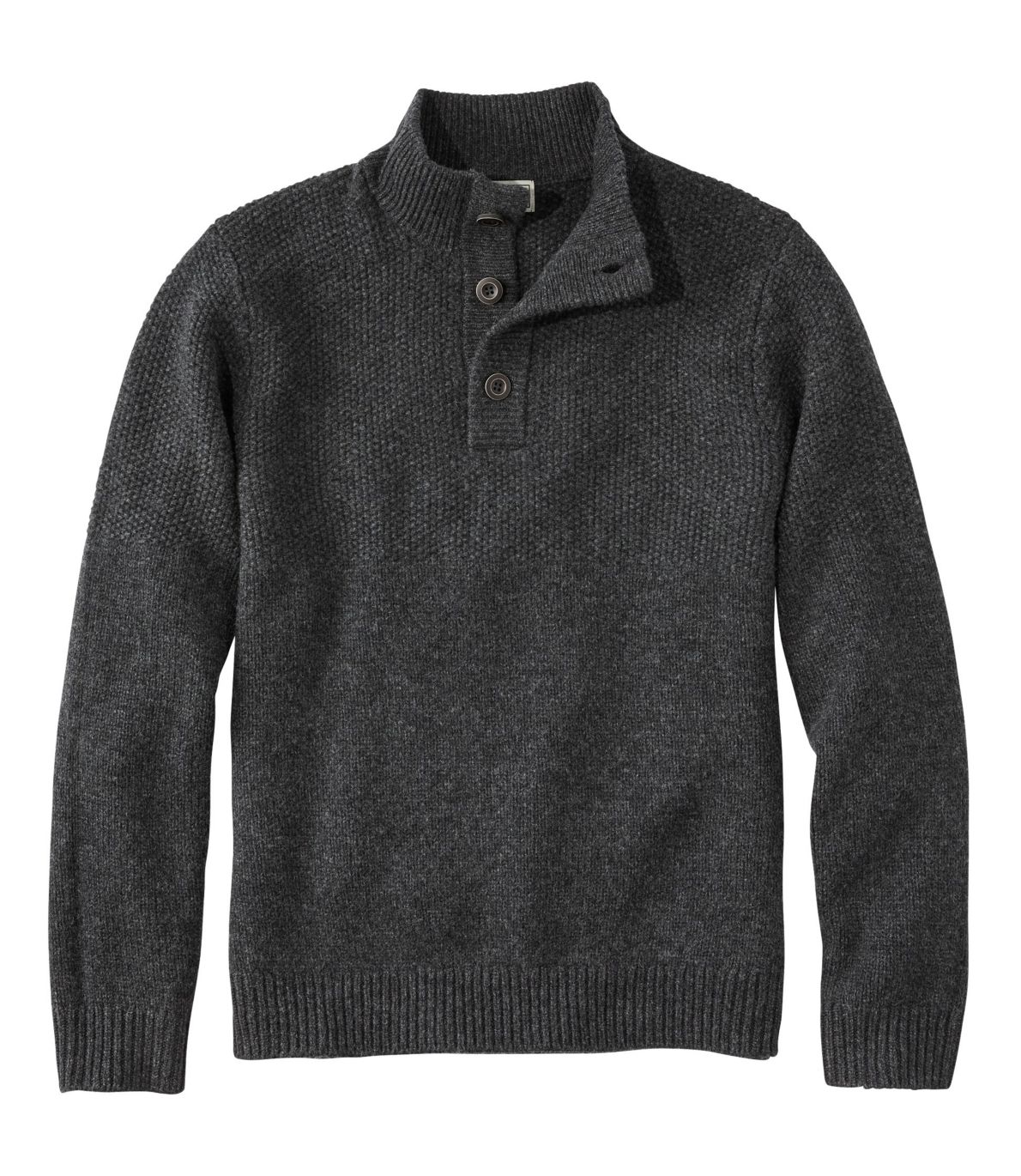 Men's Washable Lambswool Sweater, Button Mock