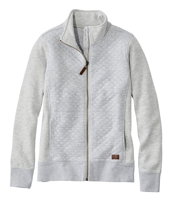Women's Quilted Sweatshirt, Full-Zip Jacket, Light Gray Heather, large image number 0
