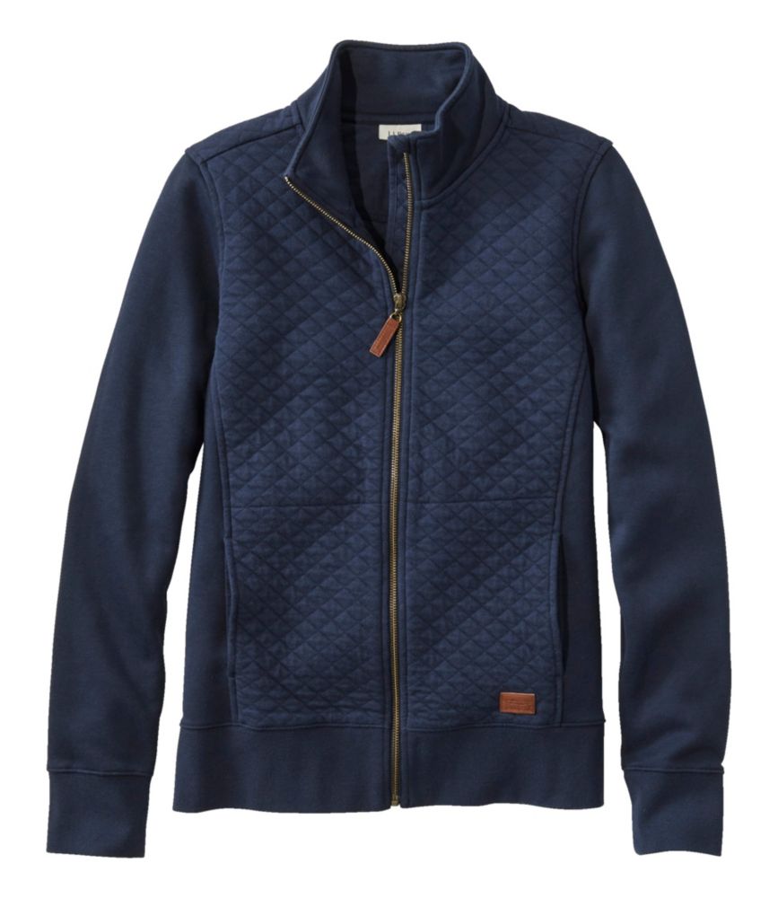 Women's Quilted Full-Zip Sweatshirt, Classic Navy, small image number 1