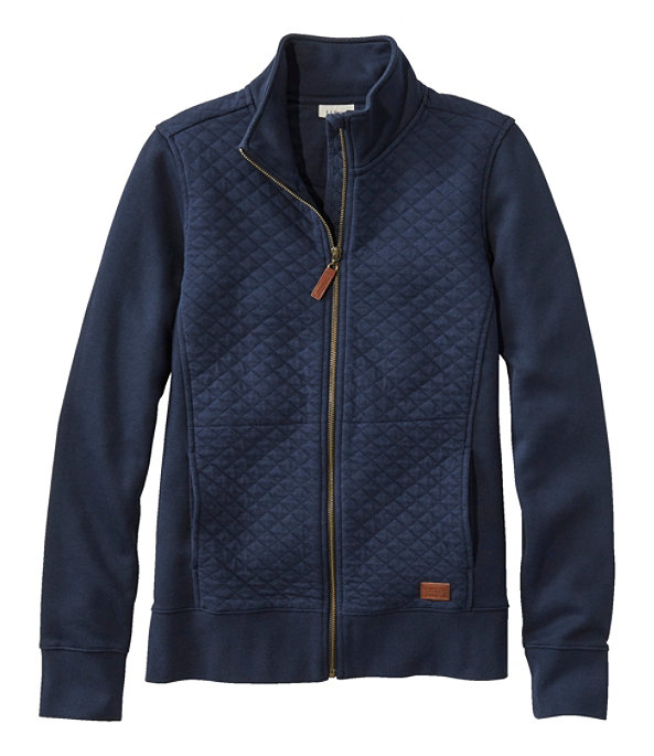 Women's Quilted Sweatshirt Full-Zip Jacket, Classic Navy, large image number 0