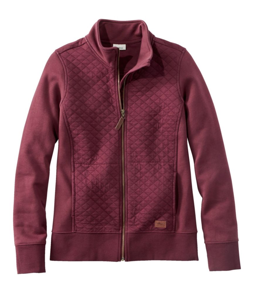 Women's Quilted Full-Zip Sweatshirt, Deep Wine, small image number 1