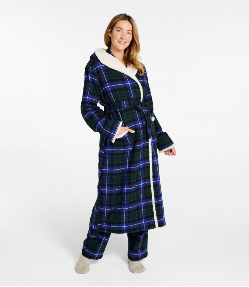 Women's Scotch Plaid Flannel Robe, Sherpa-Lined Long, Dress Gordon, small image number 2