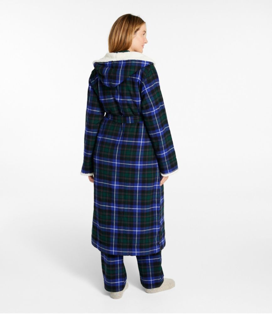 Women's Scotch Plaid Flannel Robe, Sherpa-Lined Long, Angus, small image number 3