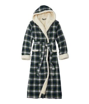 Women's Scotch Plaid Flannel Robe, Sherpa-Lined Long