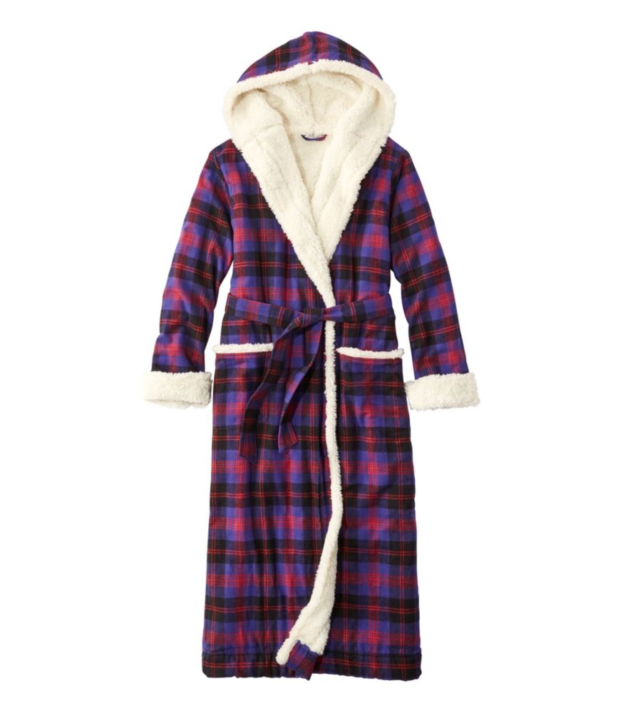 Women's Scotch Plaid Flannel Robe, Sherpa-Lined Long