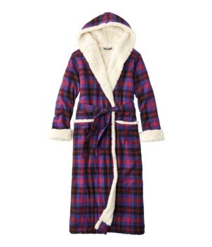Women's Scotch Plaid Flannel Robe, Sherpa-Lined Long