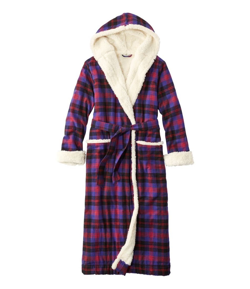 Women's Scotch Plaid Flannel Robe, Sherpa-Lined Long | Robes at L.L.Bean