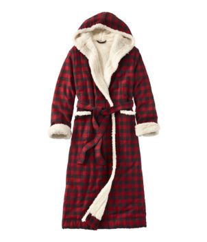Women's Scotch Plaid Flannel Robe, Sherpa-Lined Long