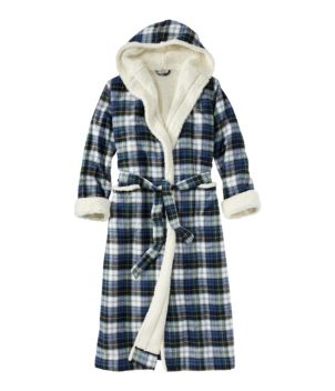 Women's Scotch Plaid Flannel Robe, Sherpa-Lined Long