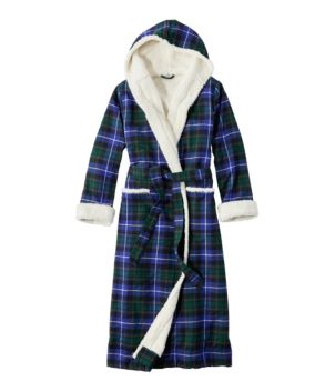 Women's Scotch Plaid Flannel Robe, Sherpa-Lined Long