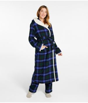 Women's Scotch Plaid Flannel Robe, Sherpa-Lined Long