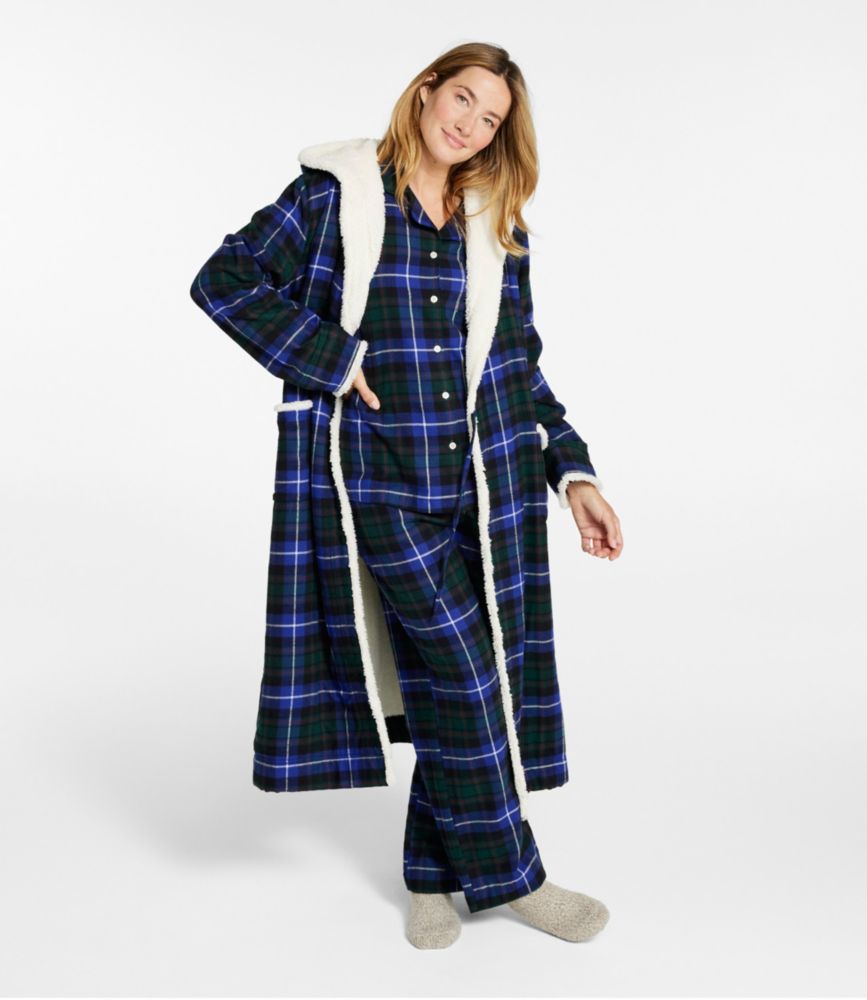 Women's Scotch Plaid Flannel Robe, Sherpa-Lined Long