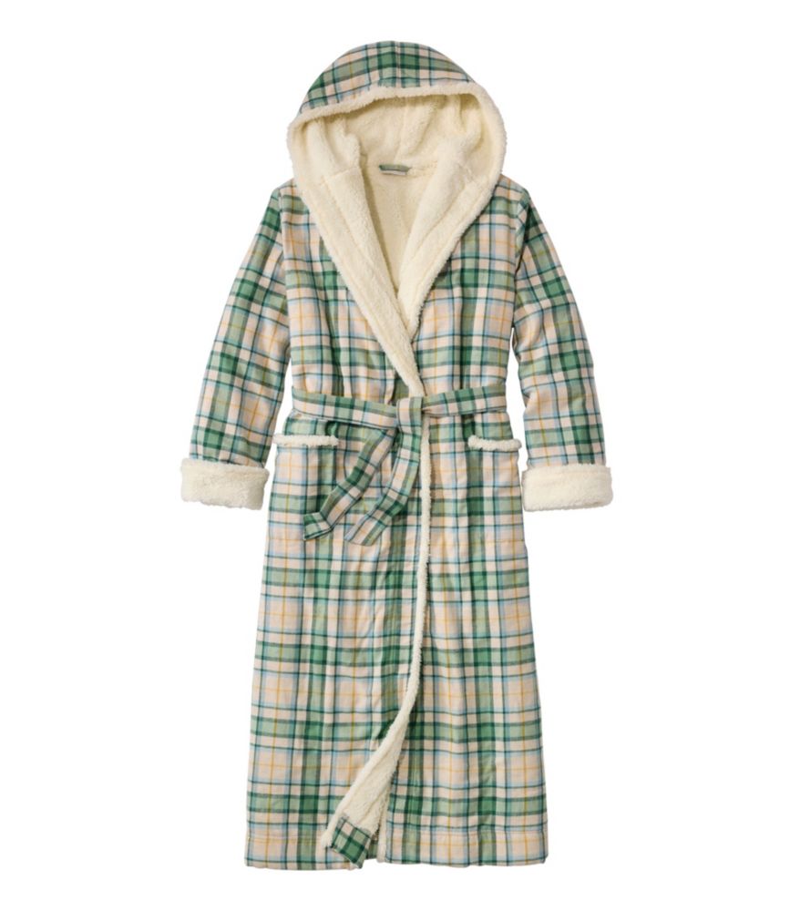 Women's Scotch Plaid Flannel Robe, Sherpa-Lined Long