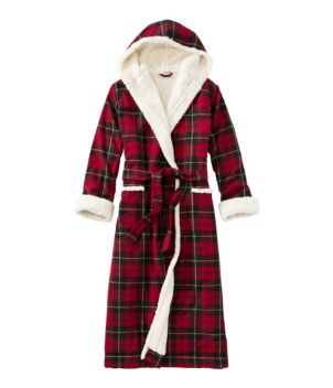 Women's Scotch Plaid Flannel Robe, Sherpa-Lined Long