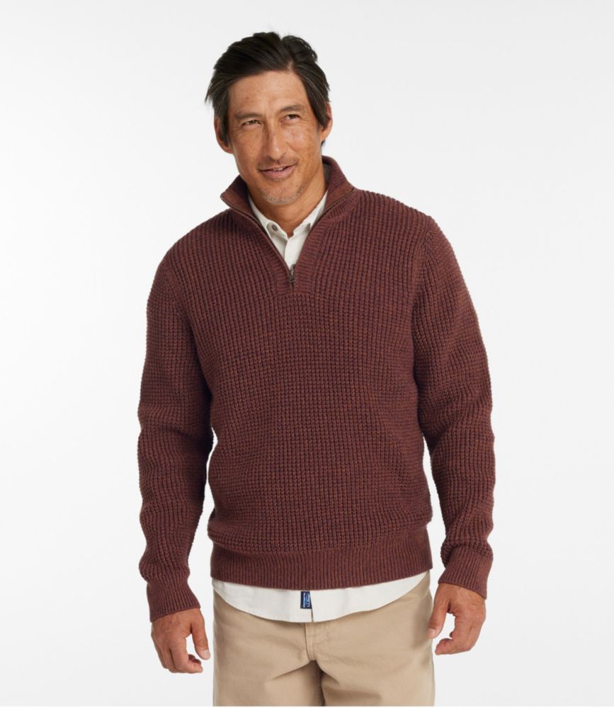 Men's Organic Cotton Waffle Sweater, Quarter Zip, Dark Pine, small image number 2