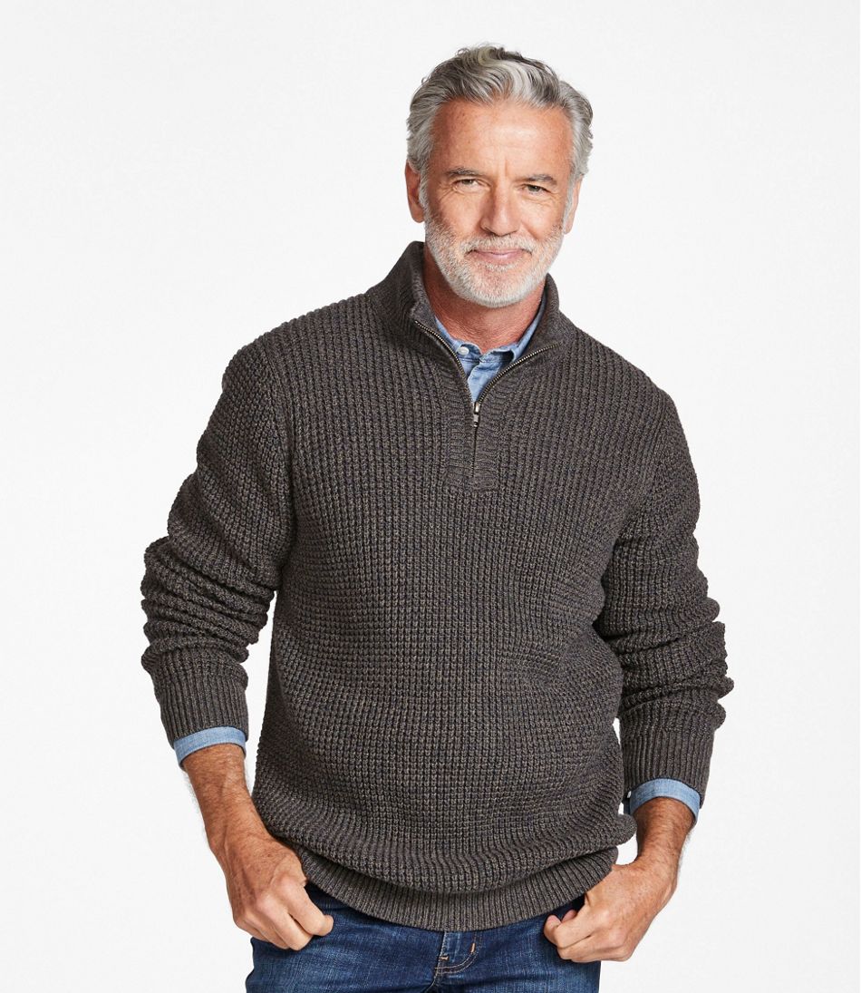 Men's Organic Cotton Waffle Sweater, Quarter Zip | Sweaters at L.L.Bean